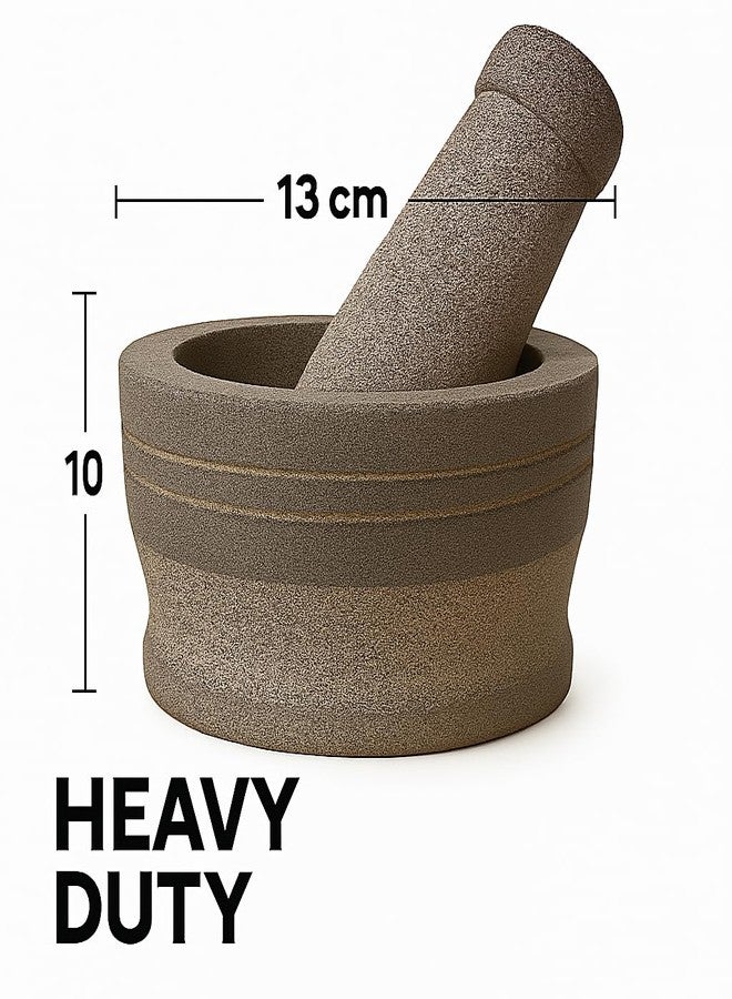 EZAHK Mortar and Pestle Set for Spices, Okhli Masher, Khalbatta, Kharal, Mixer, Natural & Traditional Grinder and Musal, Well Design for Kitchen, Home, Herb (5 inch) - Image 4